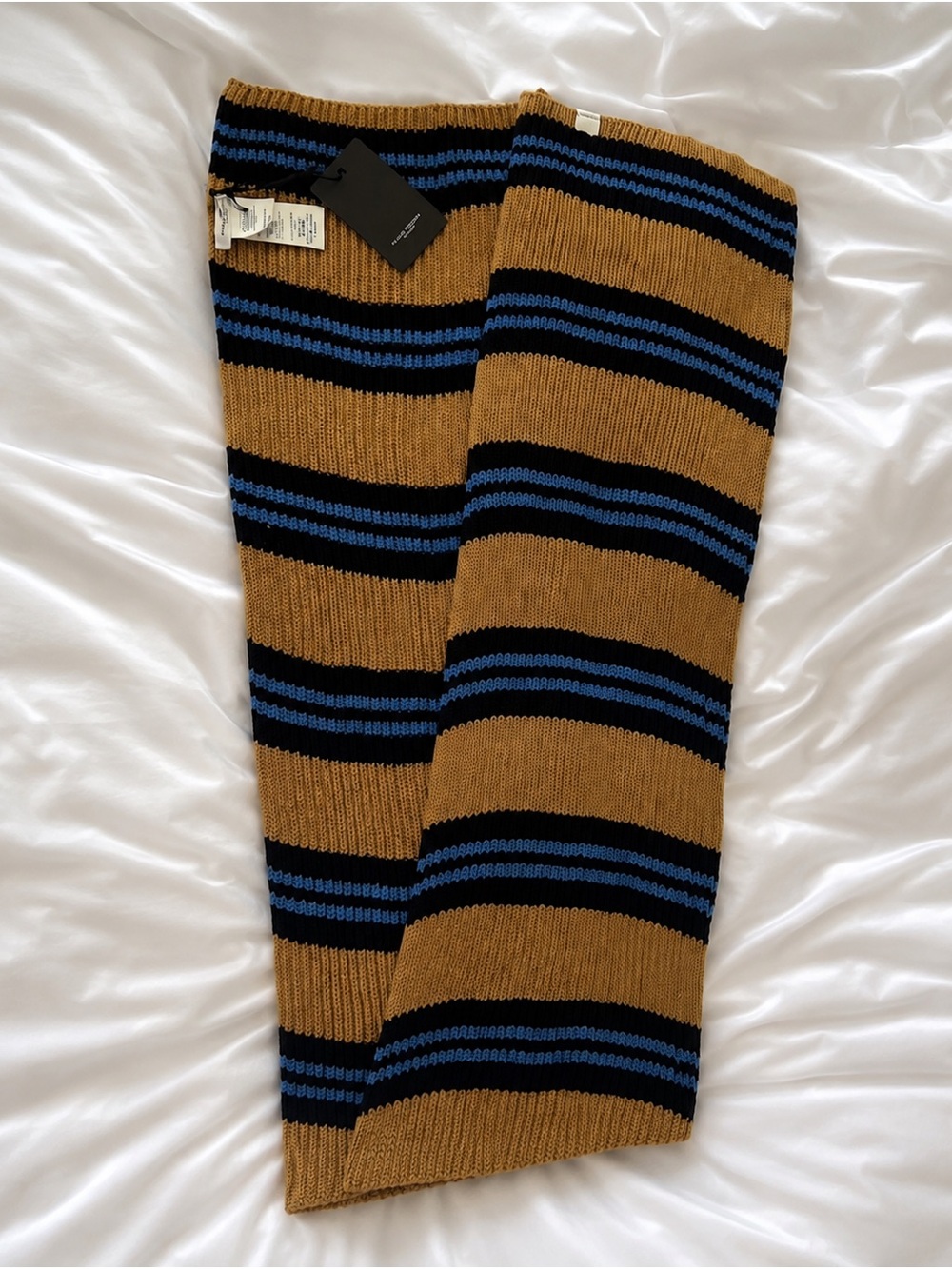 Paolo Pecora Striped Knit Scarf in Mustard, Black & Blue